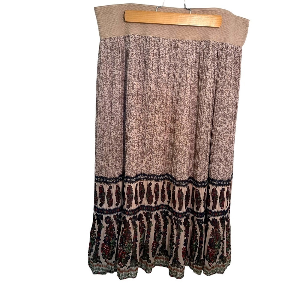 ANDI + JAMES Women's Size Large A-Line Skirt Pleated Beige Geometric Paisley Hem